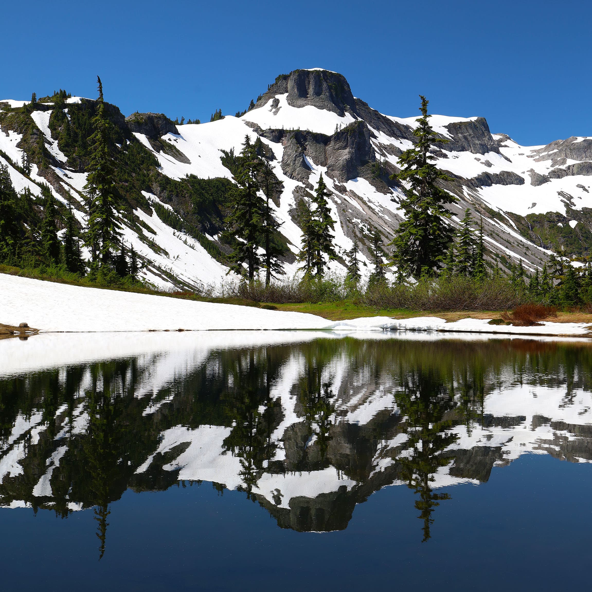 Reflection of Table Mountain at Mount Baker-Snoqualmie National Forest, Washington state.